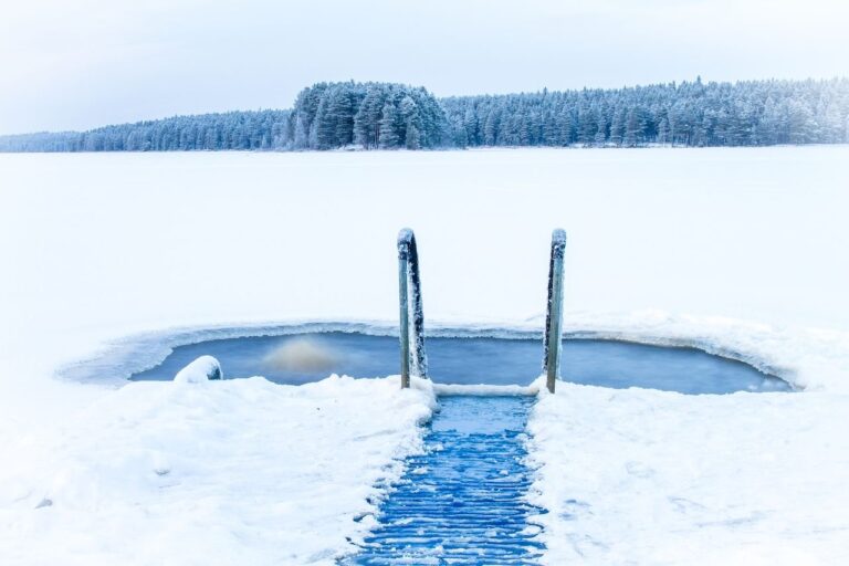 swimming in the icy water